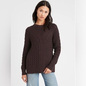 Banana Republic NWOT Grandpa Cable Knit Brown Sweater L Chunky Crewneck